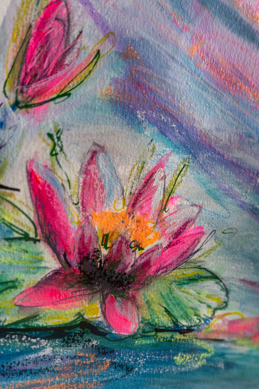 Swan with waterlilies