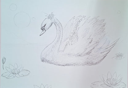 Swan with waterlilies