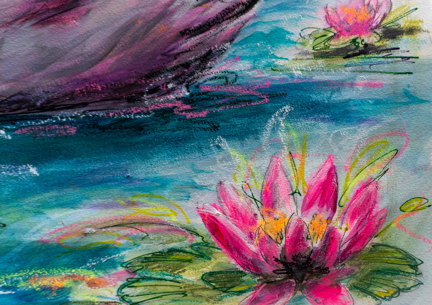 Swan with waterlilies